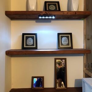 Custom bath pine floating shelves